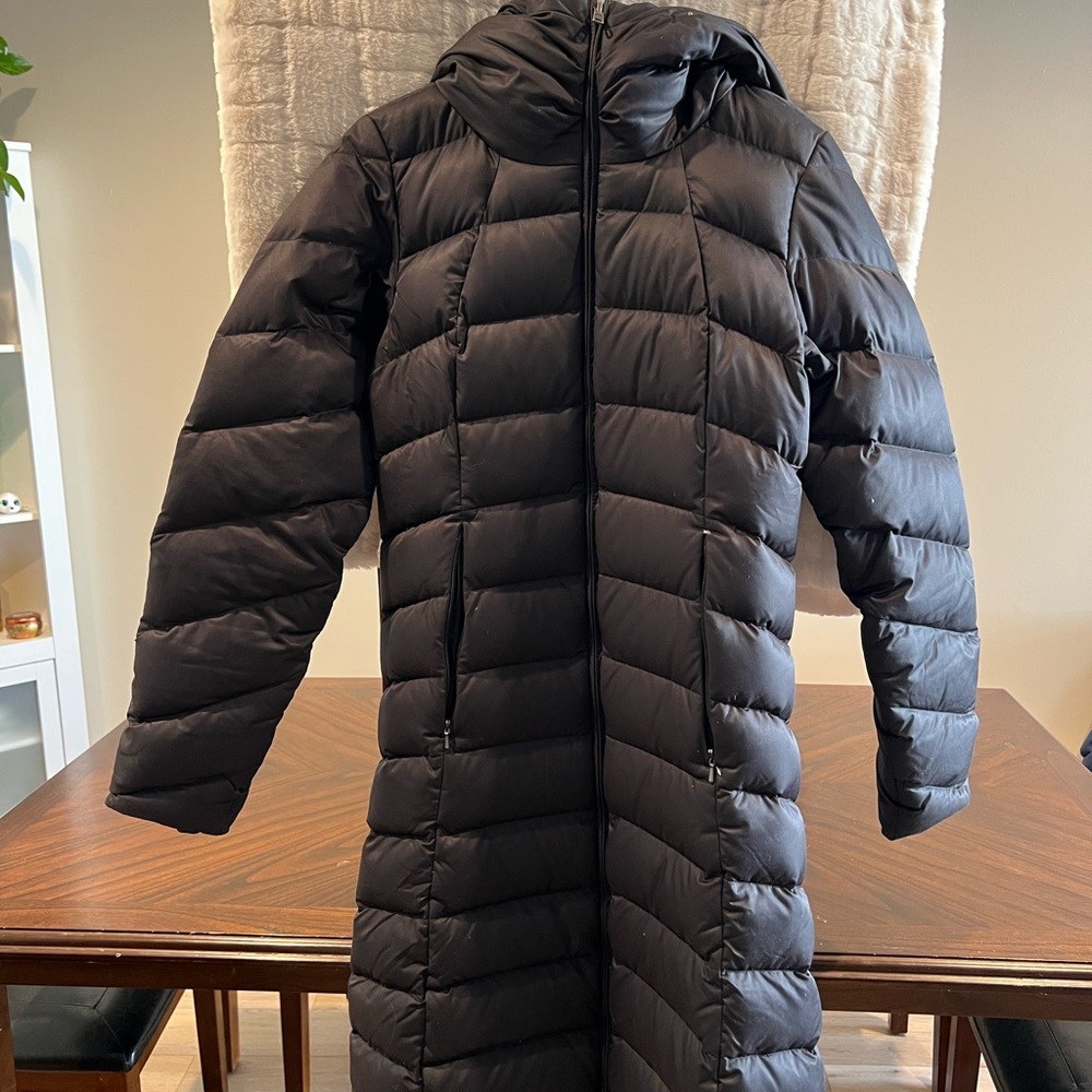 Patagonia Black Long Quilted Down Puffer Coat with Hood